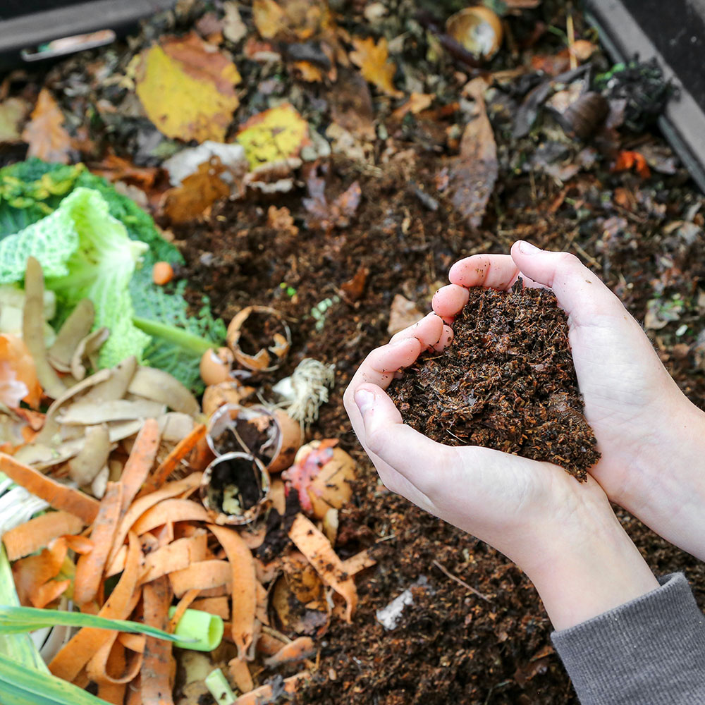 Compost and a heart shaped hand